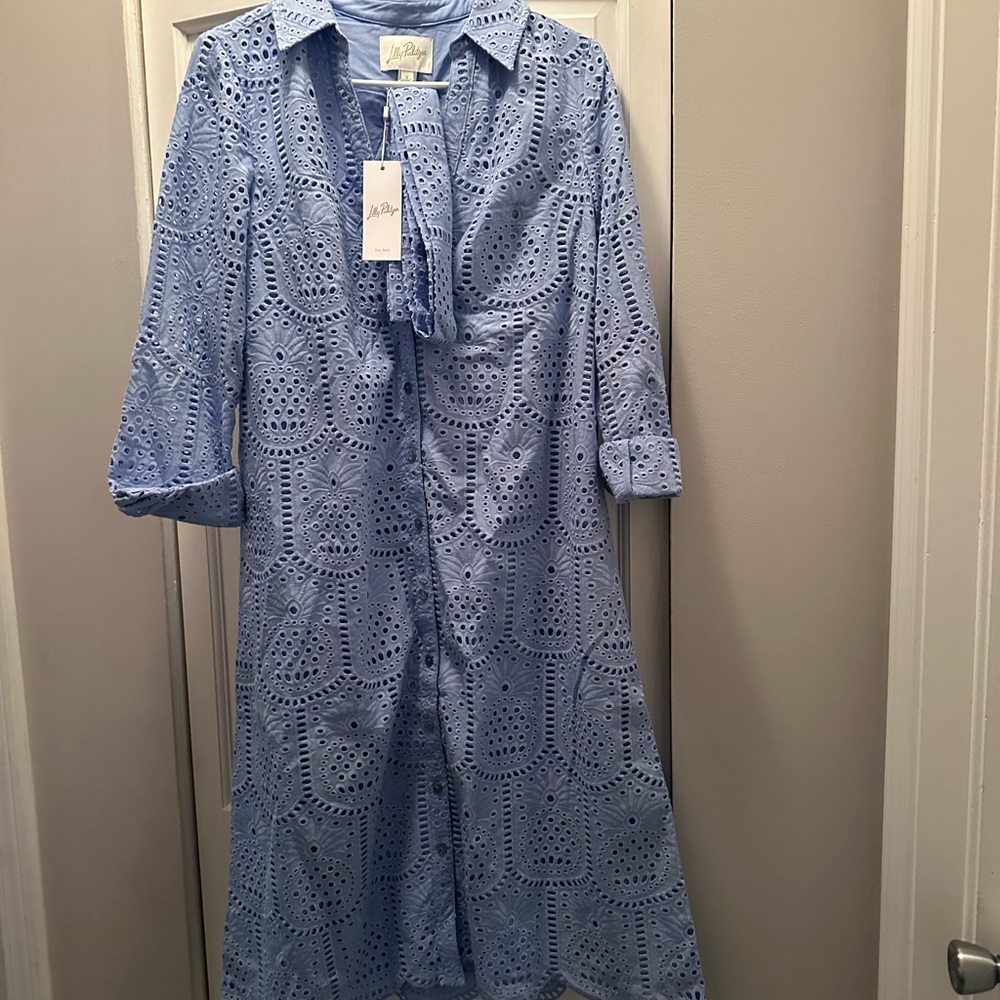 NWT LILLY PULITZER EIRA MIDI SHIRTDRESS SIZE 6 JACARANDA BLUE PINEAPPLE TILE EYE - Picture 5 of 15